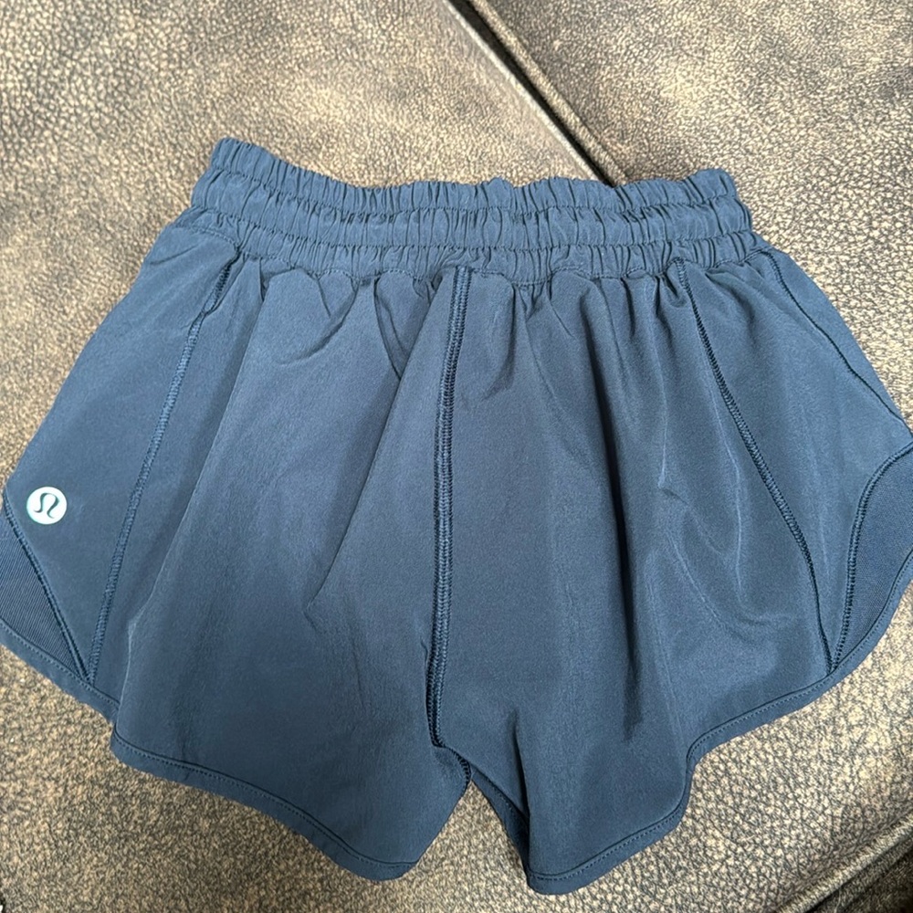 Navy blue lululemon 2.5 low rised Hotty hot shorts, size 0